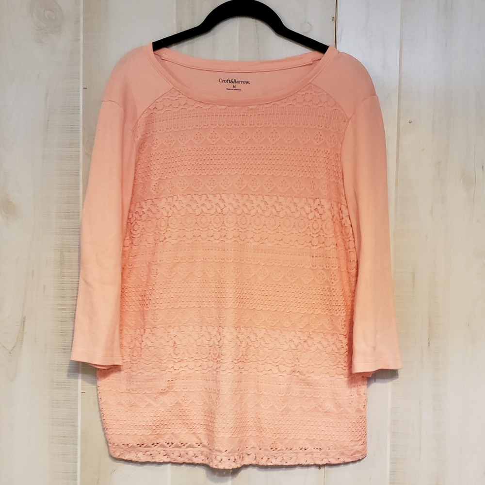 Pink lace front l/s shirt